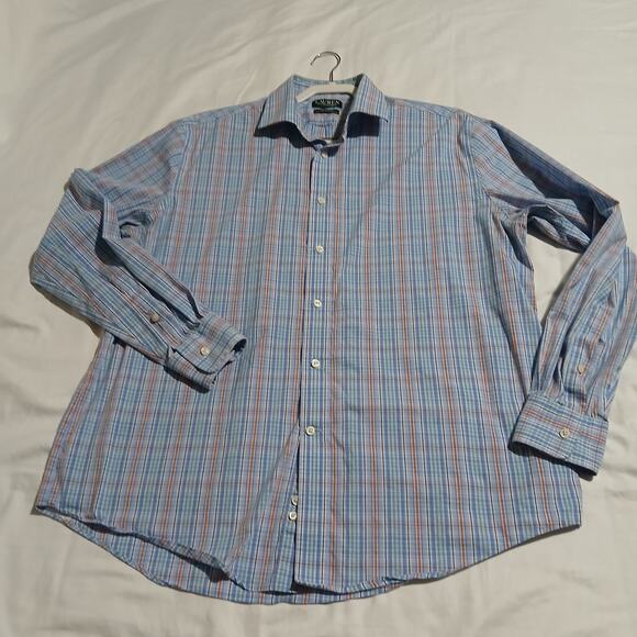 Lauren Ralph Lauren 17x34/35 Long-sleeved blue plaid button-up regular fit - Picture 6 of 14